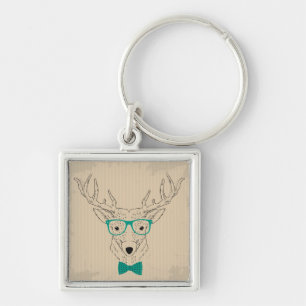 Hipster Reindeer Elk with glasses grungy Christmas Key Ring