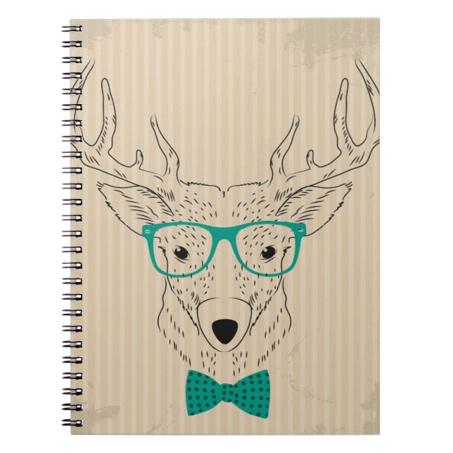 Hipster Reindeer Elk with glasses grungy Christmas Notebook (Front)