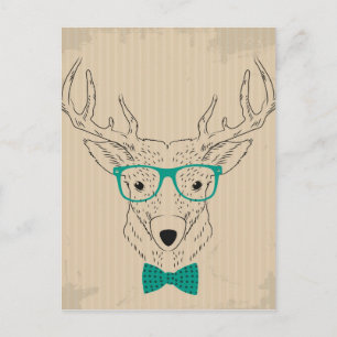 Hipster Reindeer Elk with glasses grungy Christmas Postcard