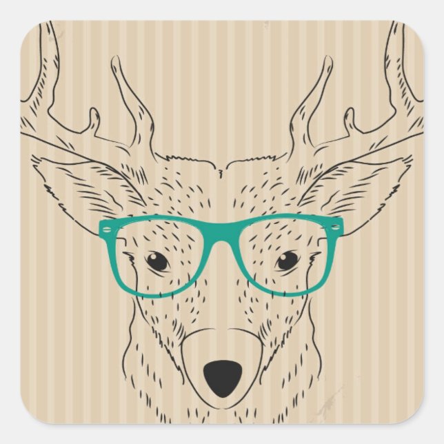 Hipster Reindeer Elk with glasses grungy Christmas Square Sticker (Front)