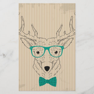 Hipster Reindeer Elk with glasses grungy Christmas Stationery