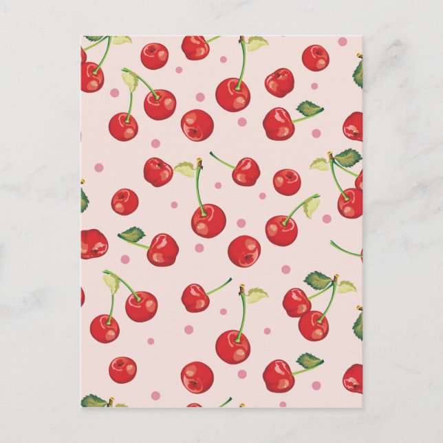 Hipster,retro,cherry,pattern,red,pink,pale,cute, Postcard (Front)