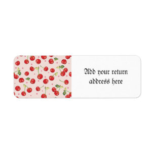 Hipster,retro,cherry,pattern,red,pink,pale,cute, Return Address Label