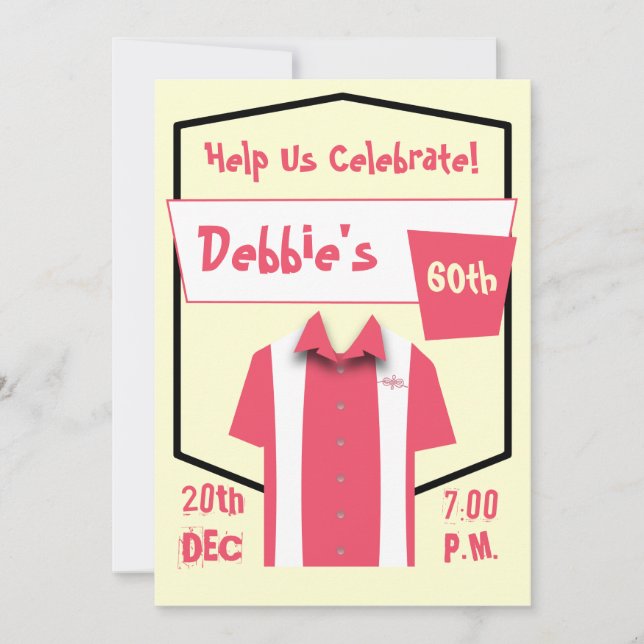 Hipster Retro Pink Bowling Rockabilly Invite (Front)
