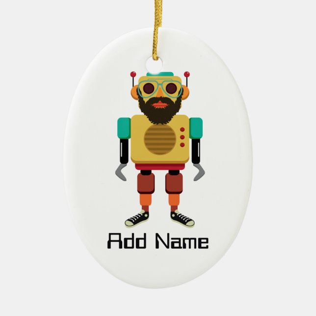 Hipster Retro Robot Ceramic Ornament (Front)