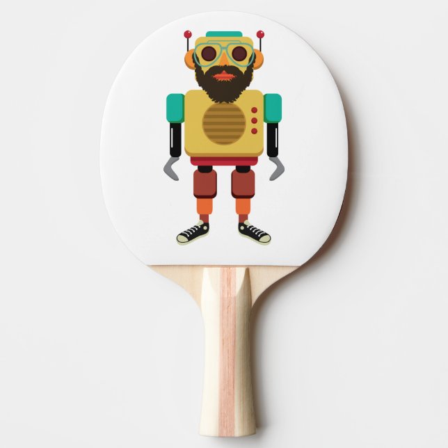Hipster Retro Robot Ping Pong Paddle (Front)