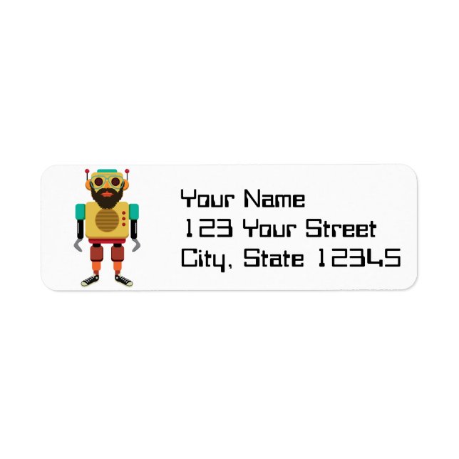 Hipster Retro Robot Return Address Label (Front)