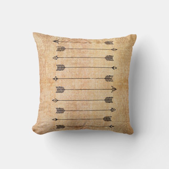 Hipster rustic linen arrows cushion (Front)