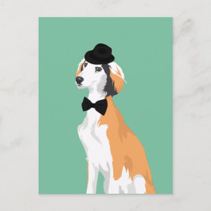 Hipster Saluki Puppy Dog in Hat and Bow Tie Postcard