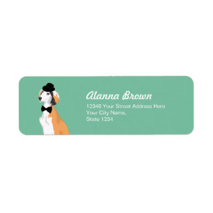 Hipster Saluki Puppy Dog in Hat and Bow Tie Return Address Label