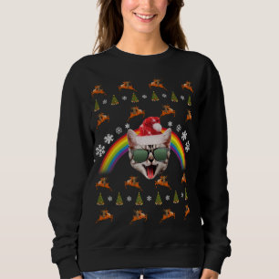 Hipster Santa Cat Christmas Tee Funny Xmas Kitty M
