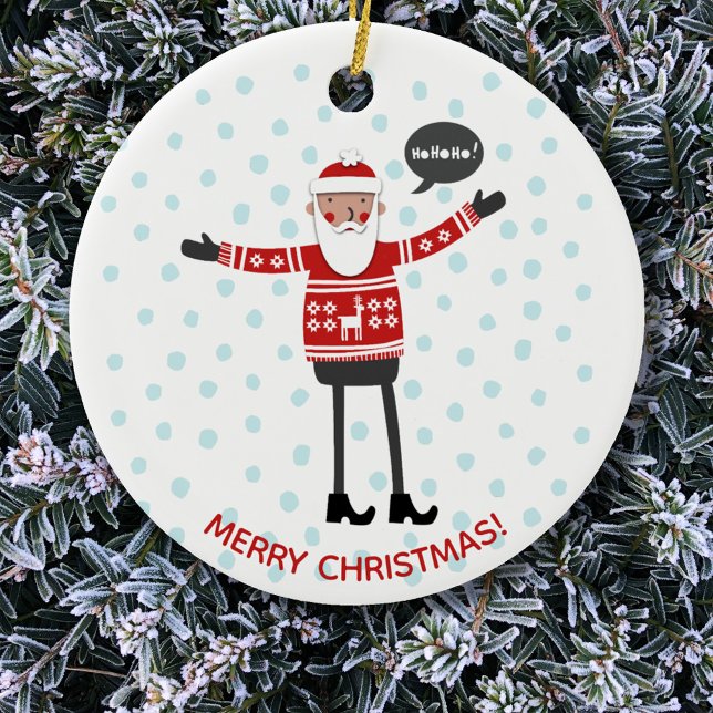 Hipster Santa Ceramic Ornament (Fun Santa Claus in skinny jeans custom text Christmas ornament)