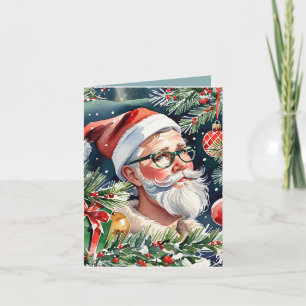 Hipster Santa & Christmas Cocktail Recipe Holiday Card