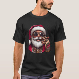 Hipster Santa Claus Smoking and Sunglasses Christm T-Shirt