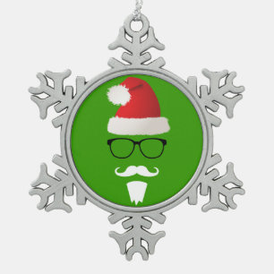 Hipster Santa Claus Snowflake Pewter Christmas Ornament