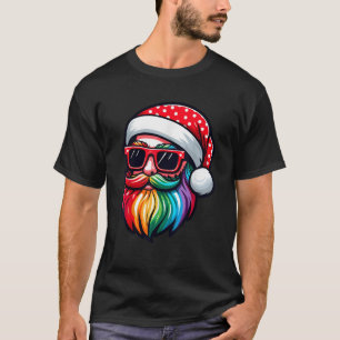 Hipster Santa Claus with Rainbow Beard Funny Chris T-Shirt