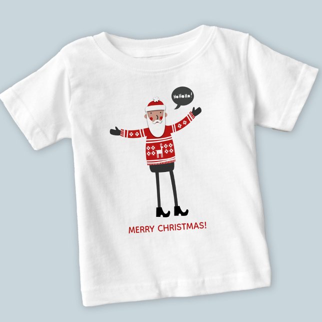 Hipster Santa Custom Text Baby T-Shirt (Hipster Santa in Skinny Jeans Christmas baby t-shirt)