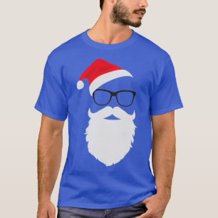 Hipster Santa Face with Hat beard Glasses Christma T-Shirt