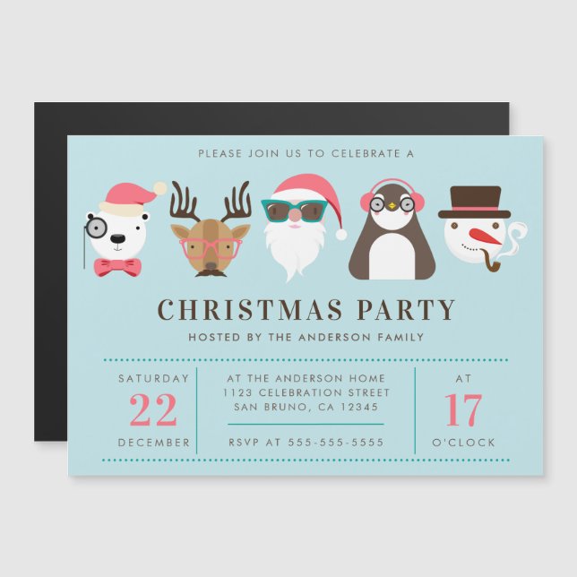 Hipster Santa & Friends Christmas Party Invitation (Front/Back)
