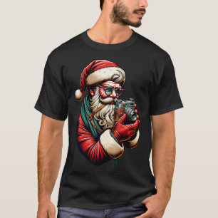 Hipster Santa Holding Vintage Camera Christmas Pho T-Shirt