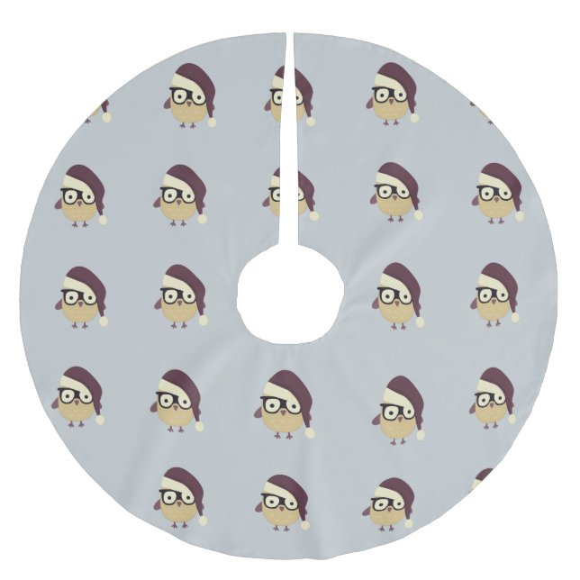 Hipster Santa Owl Brushed Polyester Tree Skirt (Front)