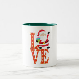 hipster santa presents love merry christmas Two-Tone coffee mug