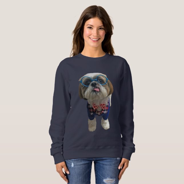 Hipster Shih Tzu Dog Sweatshirt (Front Full)