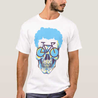 Hipster Skull Bike Modern White Art Illustration T-Shirt
