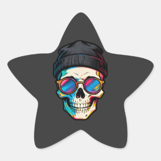 Hipster Skull Cap Star Sticker