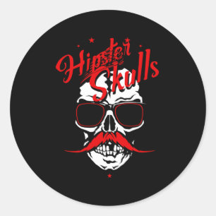 Hipster Skull Logo Skull Moustache Moustached Sung Classic Round Sticker