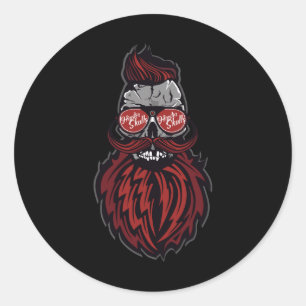 Hipster Skull Sungles Logo Bearded Moustache Fancy Classic Round Sticker