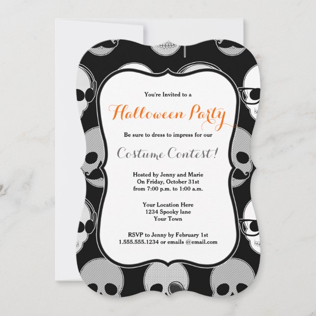 Hipster Skulls Halloween Party Invitation (Front)