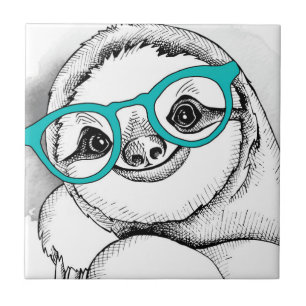 Hipster Sloth Ceramic Tile