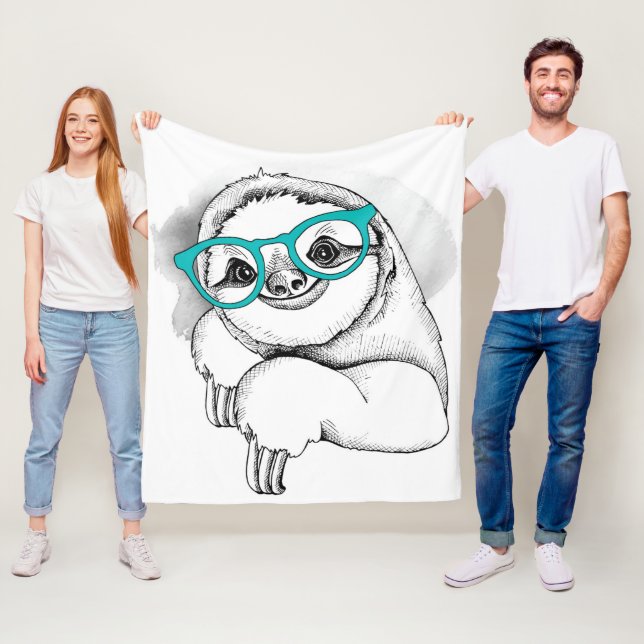 Hipster Sloth Fleece Blanket (In Situ)