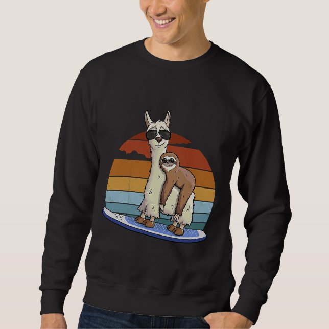 Hipster Sloth On Llama Stand Up Paddle Sweatshirt (Front)