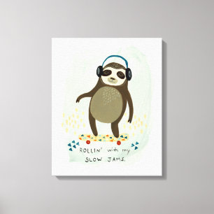 Hipster Sloth Rollin' With My Slow Jams Canvas Print