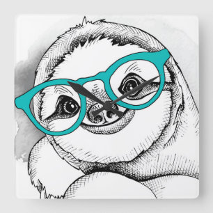 Hipster Sloth Square Wall Clock