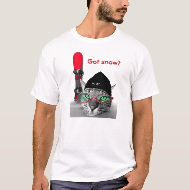 hipster snowboarding cat tshirt (Front)