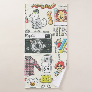 Hipster swag hand colorful doodle set. Vinta Bath Towel