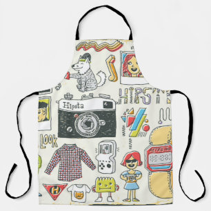 Hipster swag: hand-drawn doodle set apron