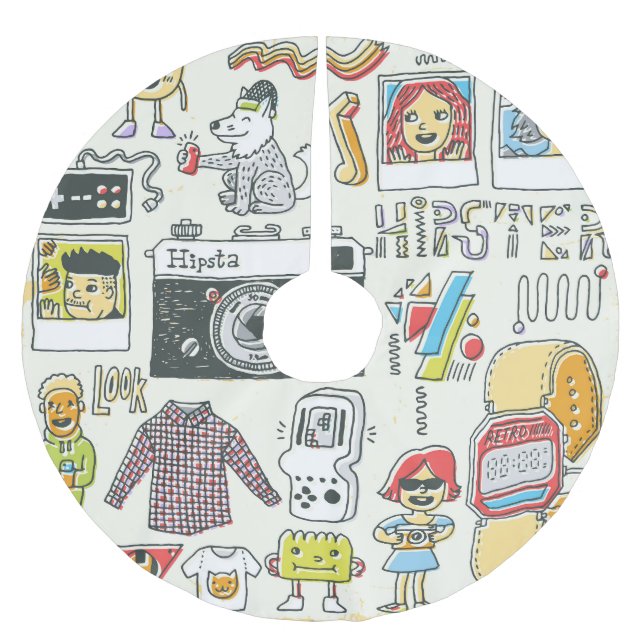 Hipster swag: hand-drawn doodle set brushed polyester tree skirt (Front)