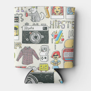 Hipster swag: hand-drawn doodle set can cooler
