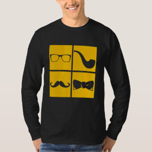 Hipster Symbols Moustache Pipe Smoker Glasses Bow T-Shirt