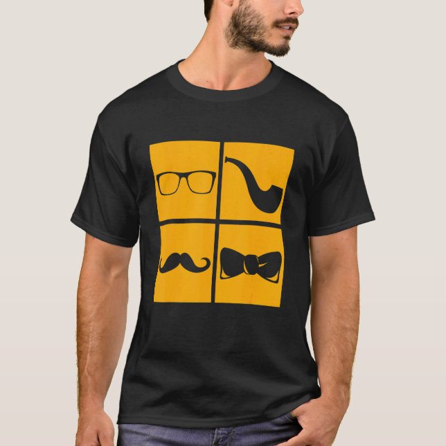 Hipster Symbols Moustache Pipe Smoker Glasses Bow  T-Shirt (Front)
