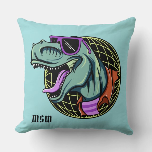 Hipster T-Rex custom monogram & colour throw pillo Cushion (Front)