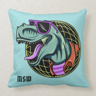 Hipster T-Rex custom monogram & colour throw pillo Cushion