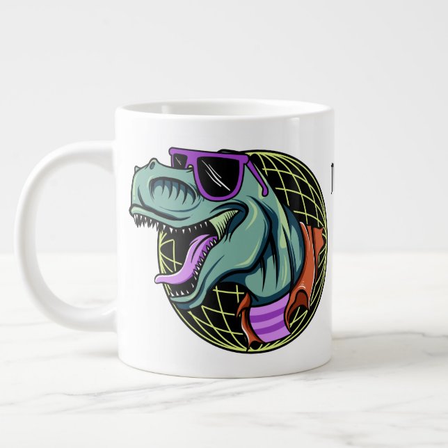 Hipster T-Rex custom monogram jumbo mug (Left)