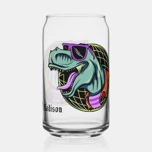 Hipster T-Rex custom name & colour Can Glass