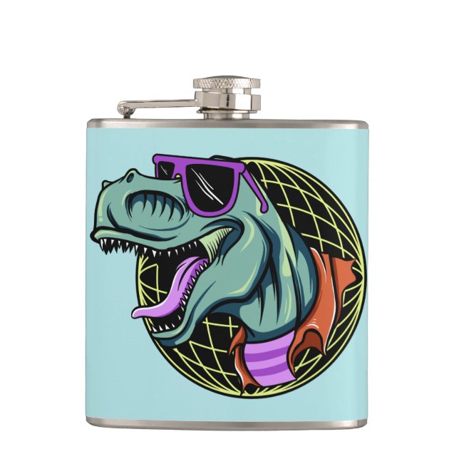 Hipster T-Rex custom name & colour flask (Front)