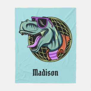 Hipster T-Rex custom name & colour fleece blankets